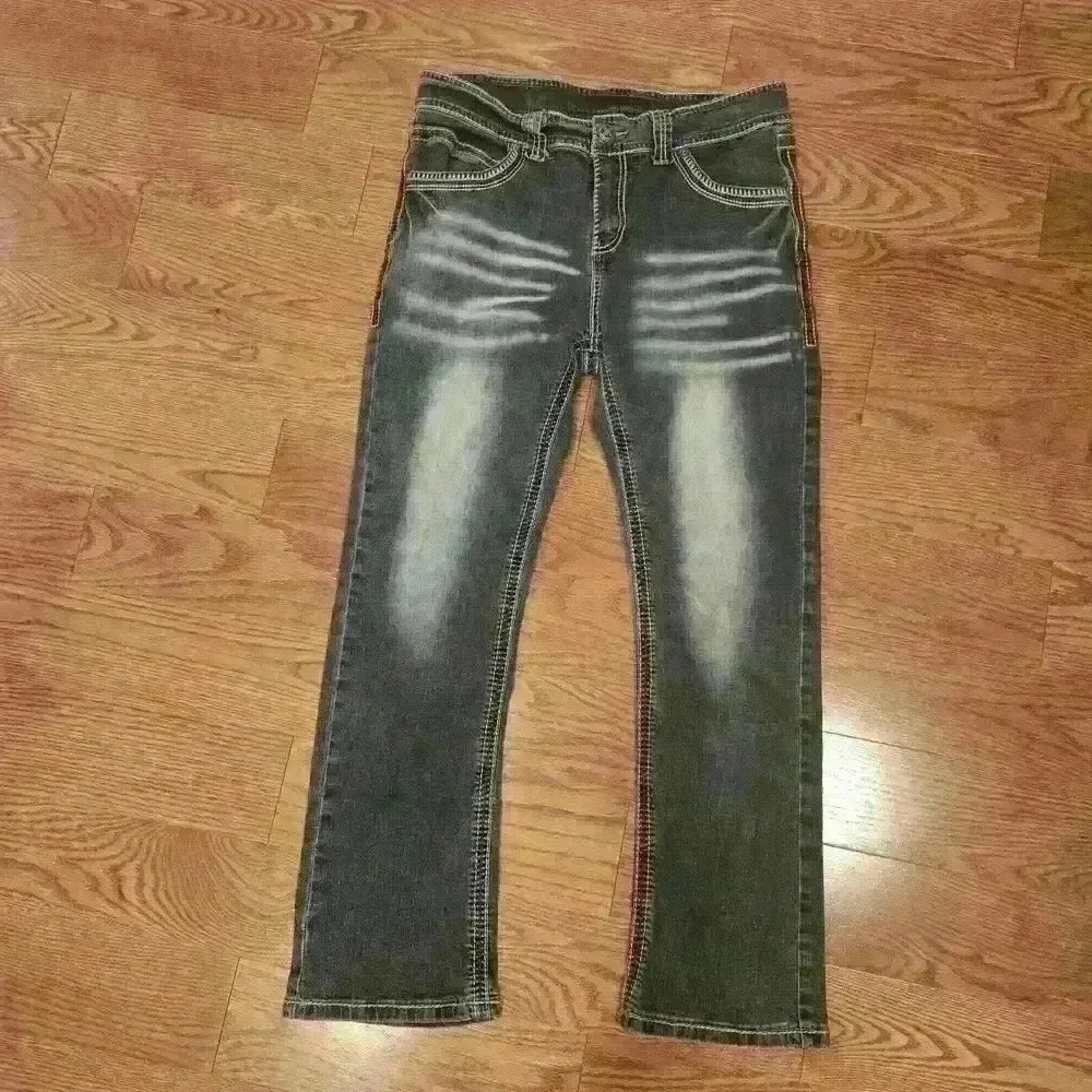 Lamasini Men's Gray Denim Medium Wash Mid-Rise Straight Wide Leg Jeans,Sz 34/30 - Picture 1 of 6
